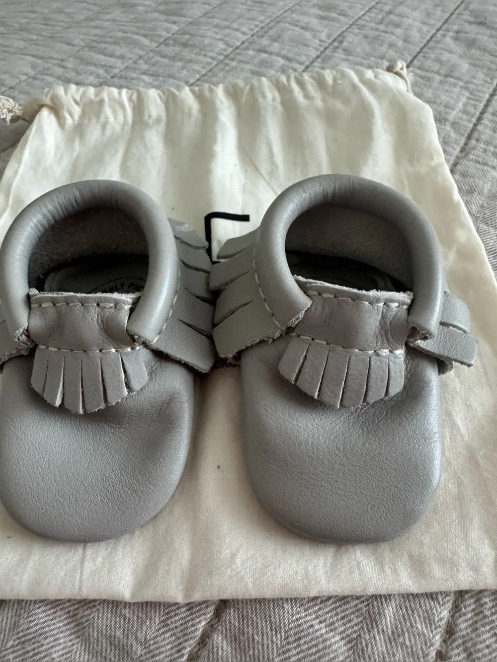 Freshly Picked Gray Leather Baby Moccasins size 0